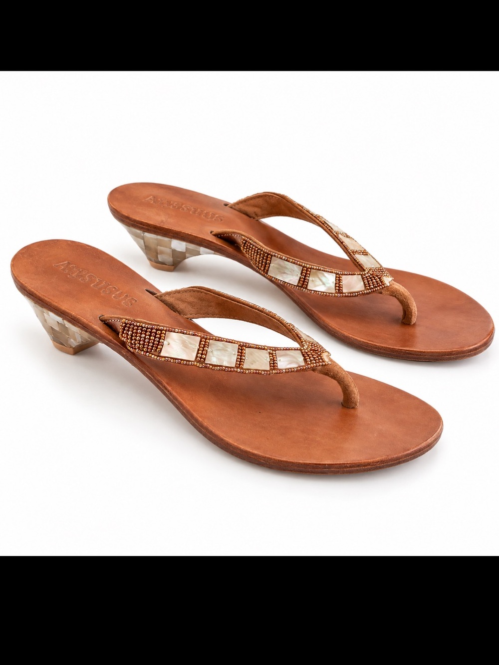 Mystique Mother Of Pearl Handmade Kitten Heeled Sandals
